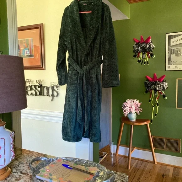 Plush Dark Green Belted men’s belted robe super soft men’s robe - Picture 1 of 3